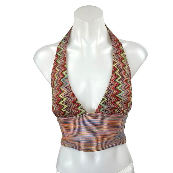 NEW Urban Outfitters Silence + Noise Jersie Multicolor Halter Crop Tank Top Sz S - Picture 1 of 4